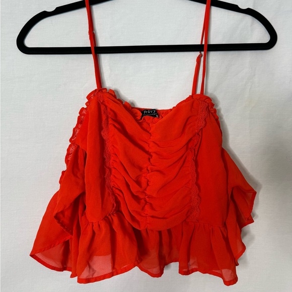 Red Ruffle off shoulder cropped top - Picture 1 of 8